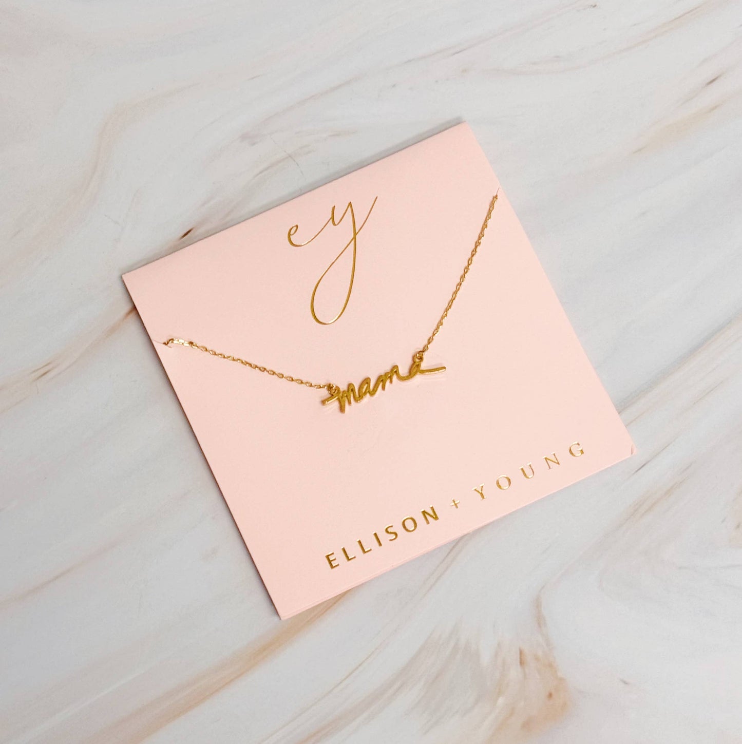 Mama Script Necklace: Brushed Gold