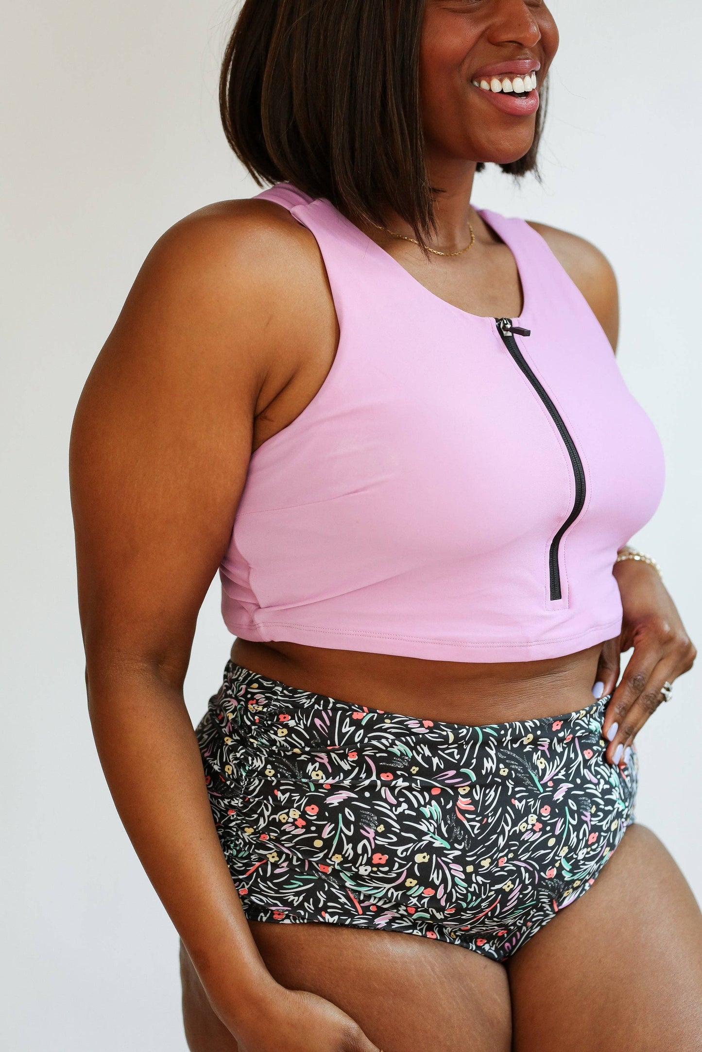 Full Coverage High Waist Bikini Bottoms: Black Floral