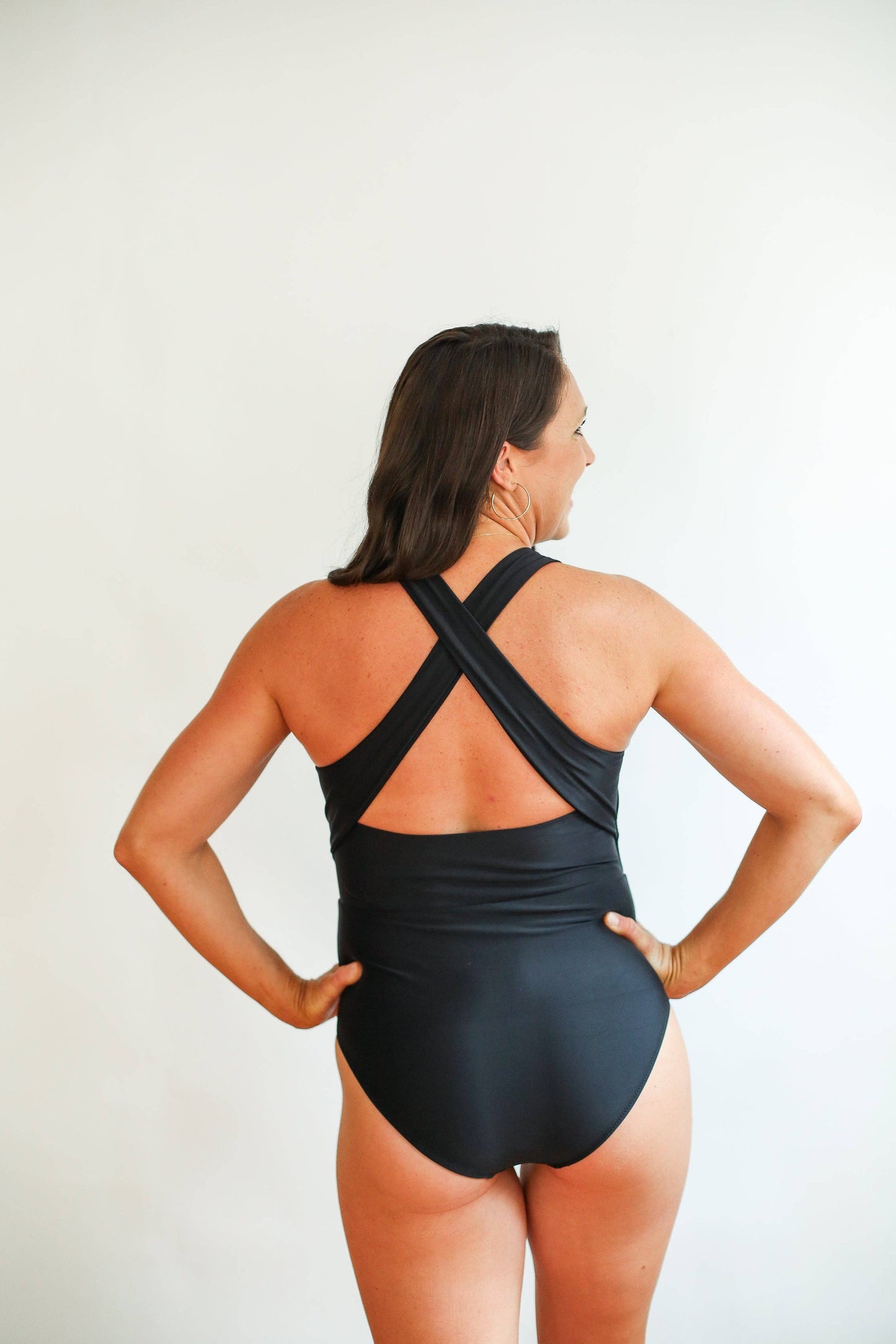 One Piece Zip Up Breastfeeding Swimsuit: Black