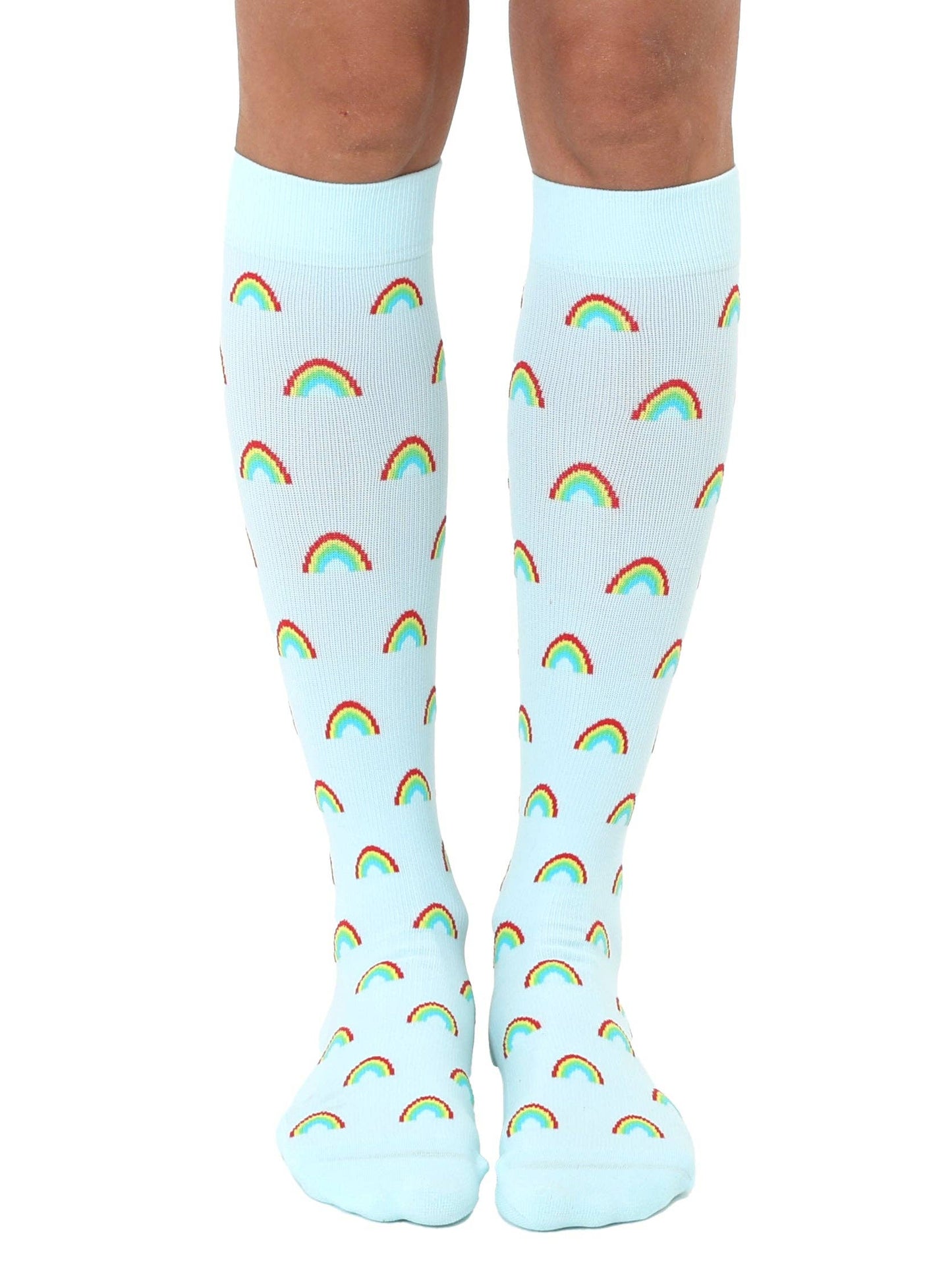 Compression Socks (15-20mmHg) - Rainbows - Light Blue