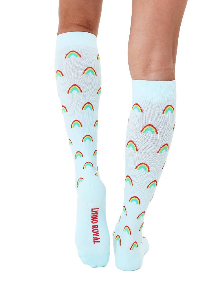 Compression Socks (15-20mmHg) - Rainbows - Light Blue