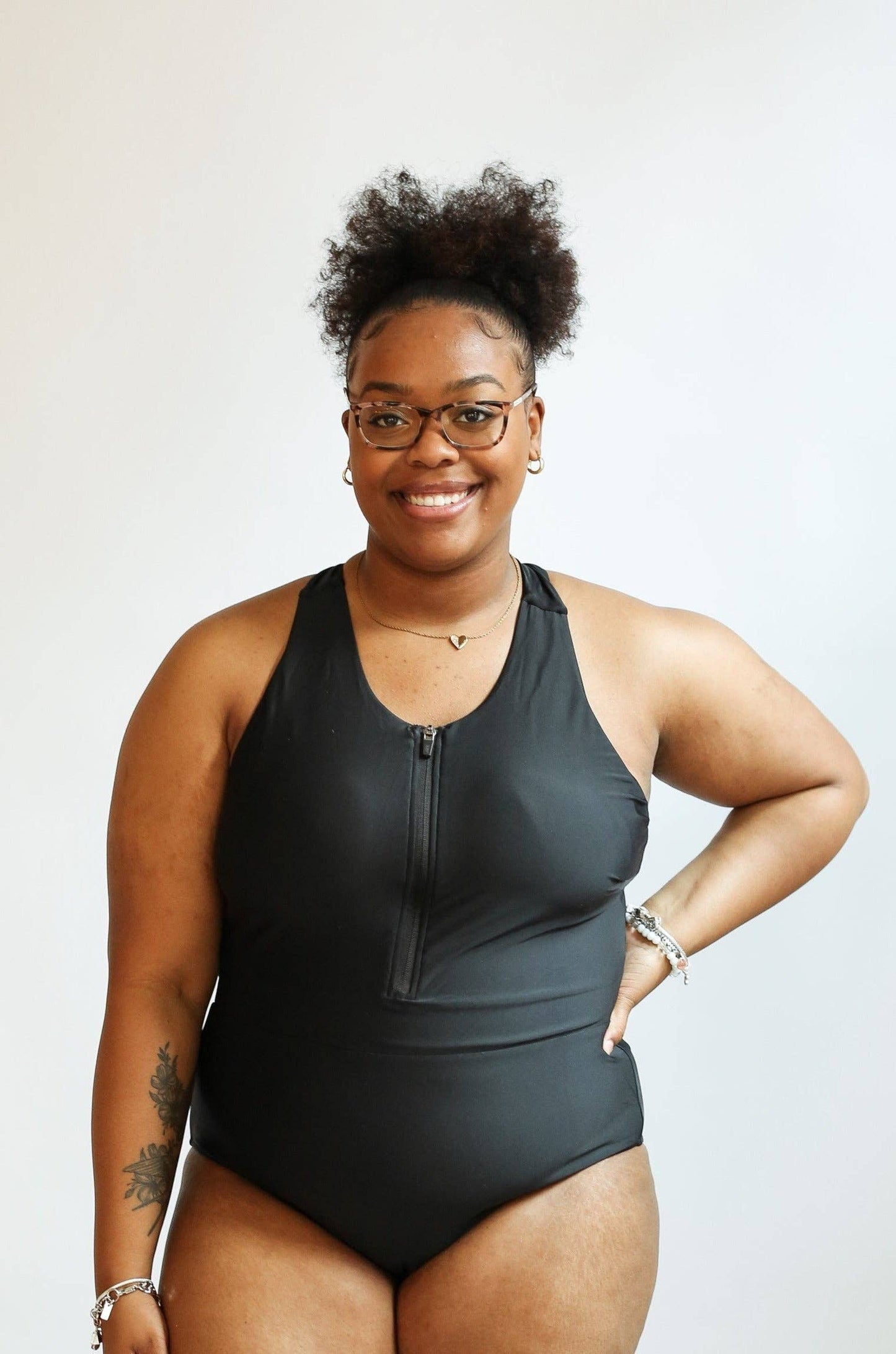 One Piece Zip Up Breastfeeding Swimsuit: Black