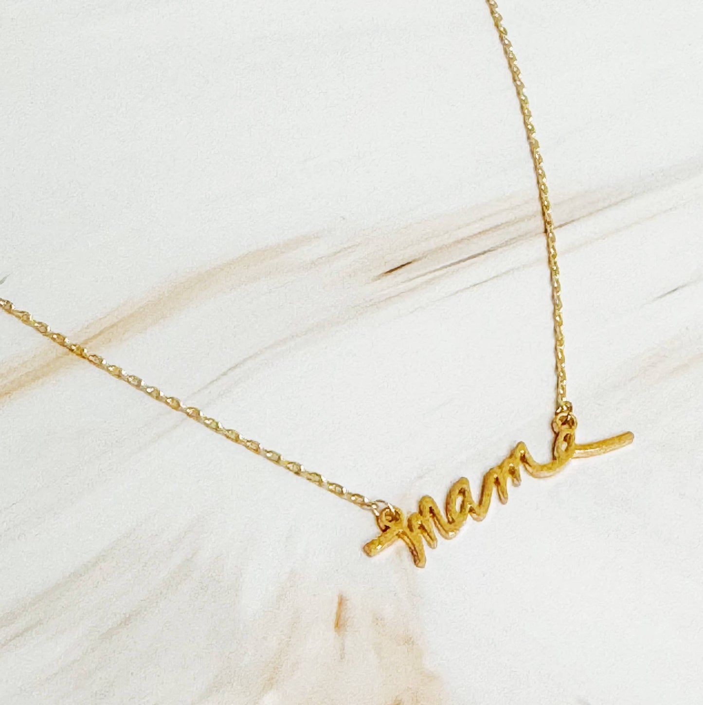 Mama Script Necklace: Brushed Gold