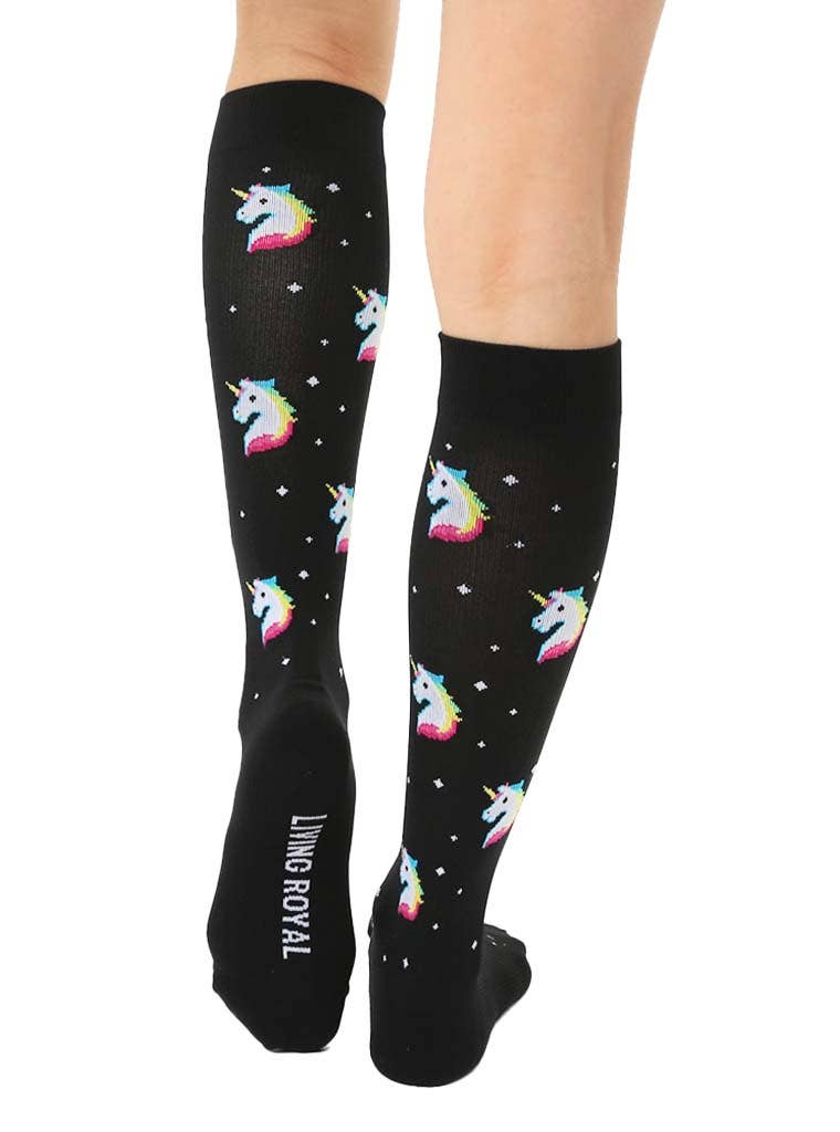 Compression Socks (15-20mmHg) - Mystic Unicorns - Black