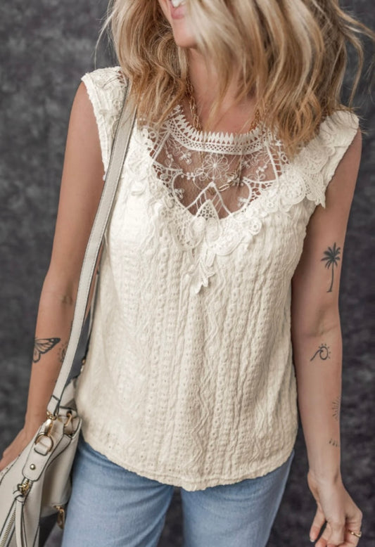 Apricot Lace Crochet Tank Top