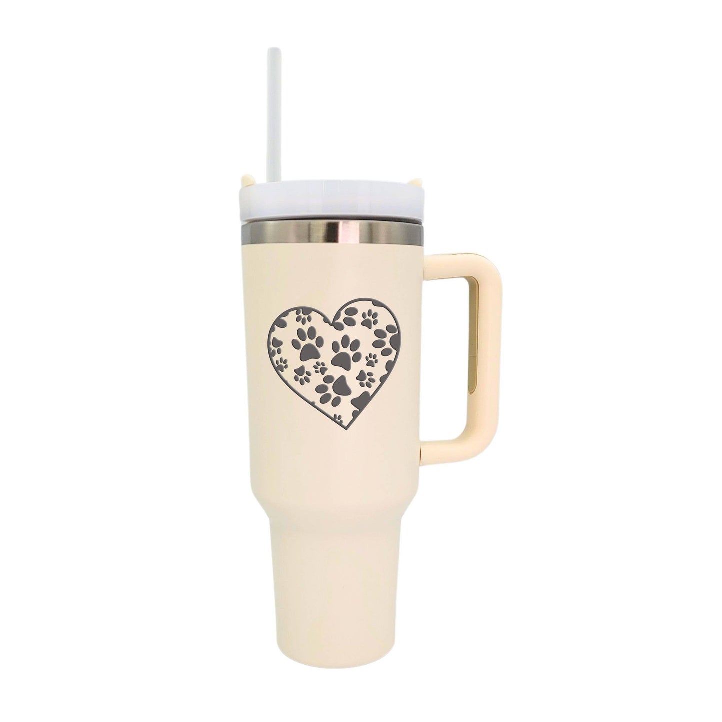 40 Oz. Heart With Paw Pattern Handled Mug Dog Designs: Ivory White