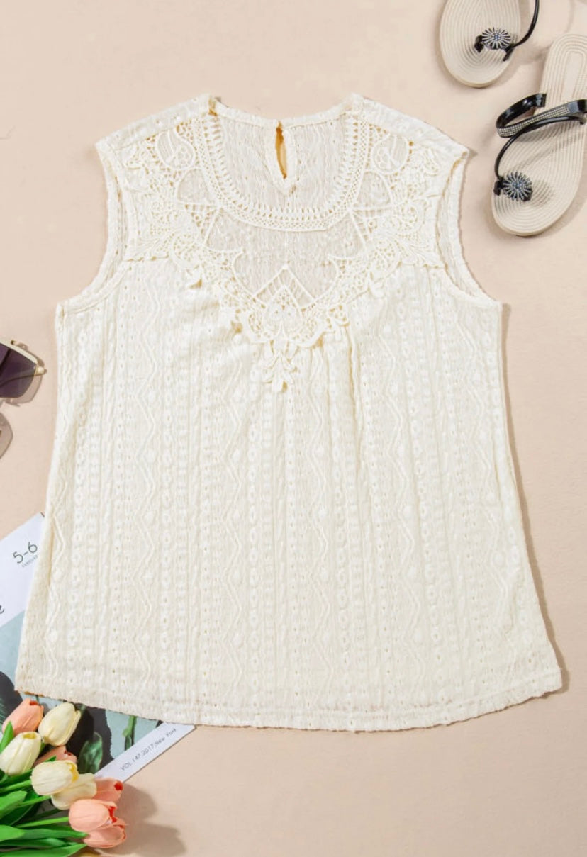 Apricot Lace Crochet Tank Top