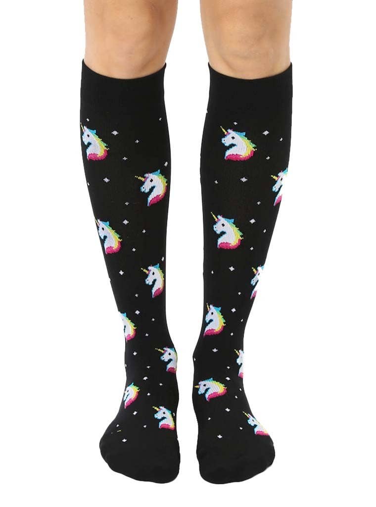 Compression Socks (15-20mmHg) - Mystic Unicorns - Black