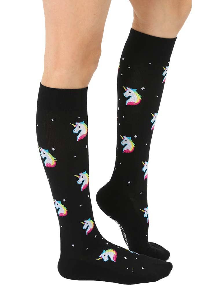 Compression Socks (15-20mmHg) - Mystic Unicorns - Black