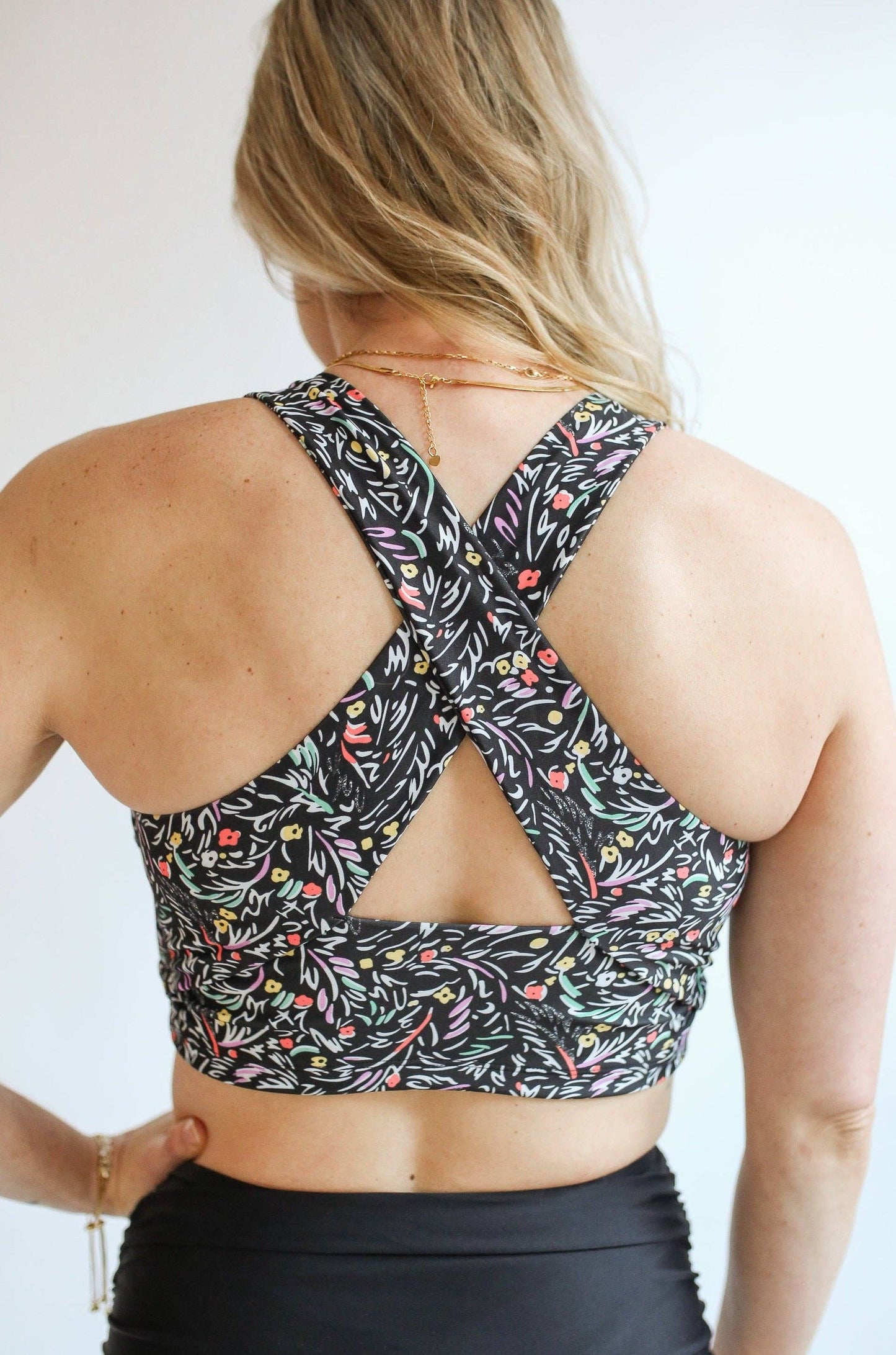 Crop Zip Up Breastfeeding Swimsuit Top: Black Floral
