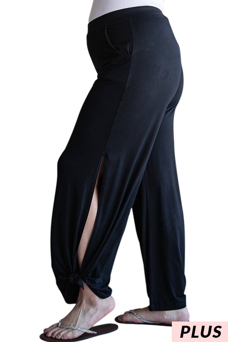 Split Side Tie Hem Pants: OLIVE