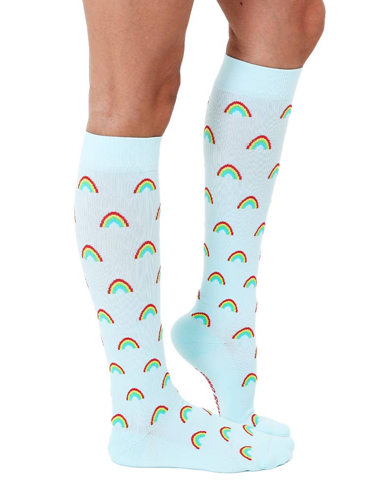Compression Socks (15-20mmHg) - Rainbows - Light Blue